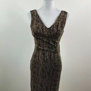 Calvin Klein Womens Gold Glitter V Neck Black Dress Sz 2